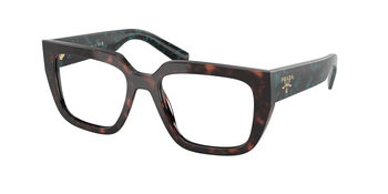 Das Bild zeigt die Prada Brille A03V in Root schildpatt leicht schräg von der Seite.